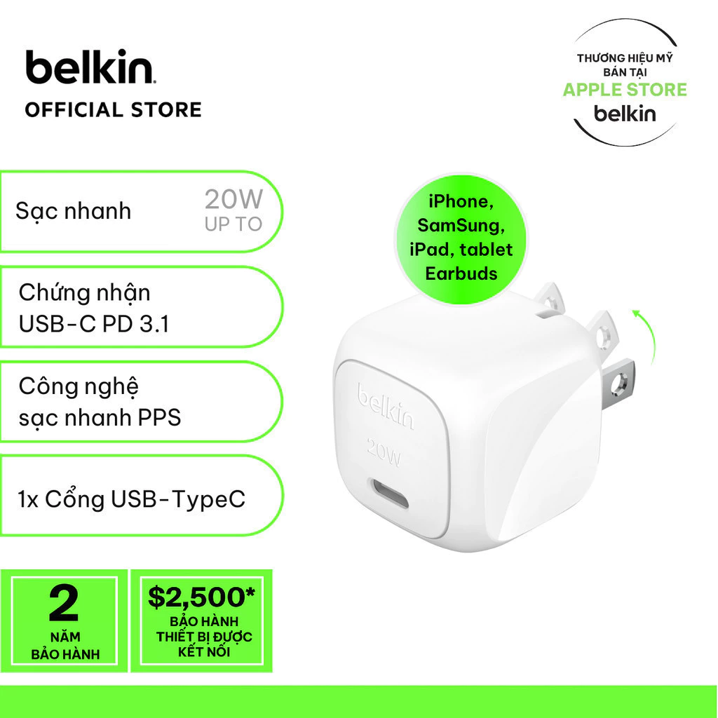 Củ Sạc Belkin 20W gấp gọn